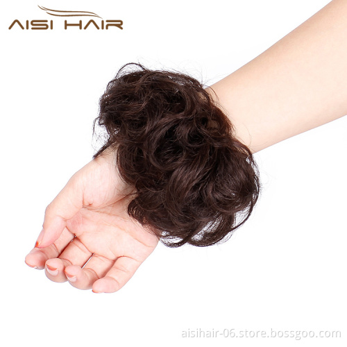 Aisi Hair Brazilian Human Hair Curly Brown Chignon Bun Elastic Rope Rubber Band Hairpiece Clip In Extension For Black Women